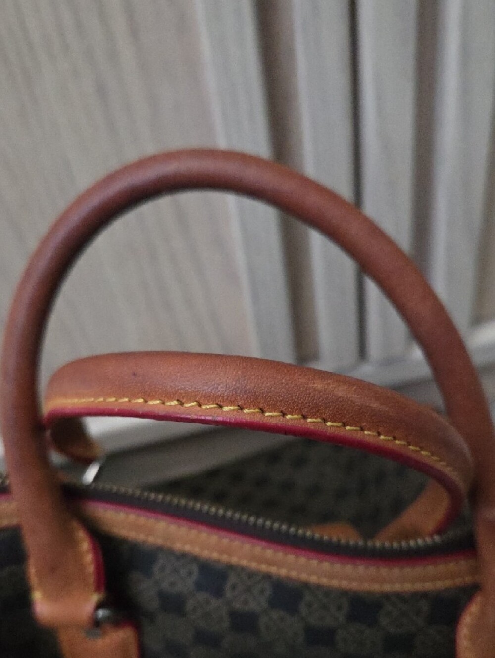Vintage Maison Pourchet Leather Crossbody Satchel w Tan Trim & Canvas Strap - Picture 15 of 16